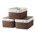 Sacyic Large Storage Baskets for Shelves, Fabric Baskets for Organizing, Collapsible Storage Bins for Closet, Nursery, Clothes, Home & Office [3-Pack, White&Brown]