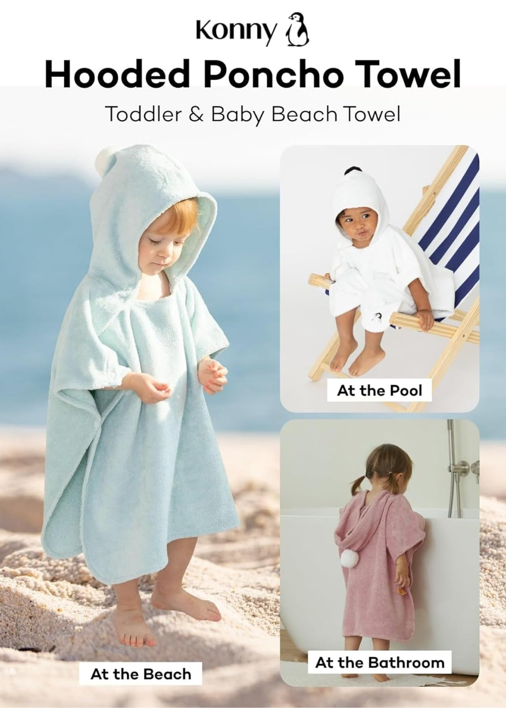 Konny Baby Hooded Towel Rayon from Bamboo Cotton Baby Bath Beach Towel Hooded Poncho, Oeko-TEX, Ultra Soft & Quick-Dry, Newborn Boys Girls Toddler (Beige, Small)