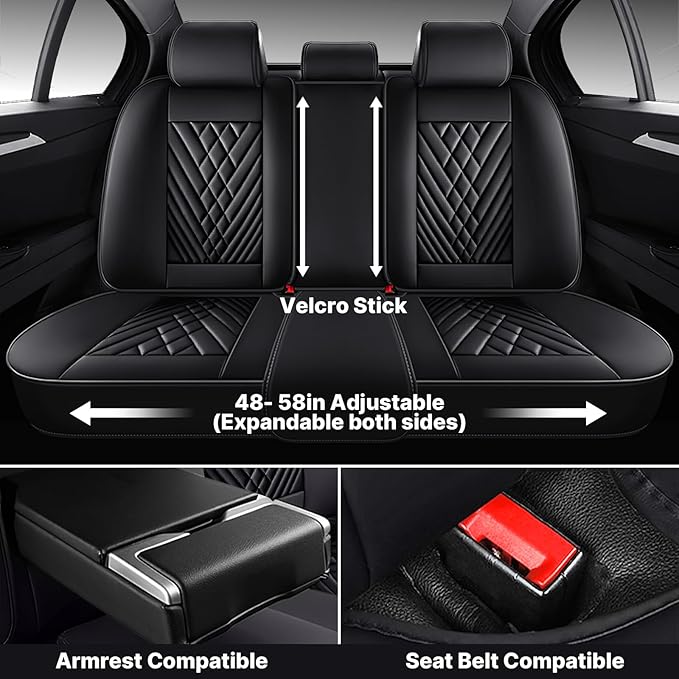 Car Seat Cover Full Set, Waterproof Leather Seat Cover,Front and Rear Auto Seat Cover, Car Seat Cushion, Full Coverage Car Seat Protector Universal Fit Most Cars (5 Seat-Headrest,Black)
