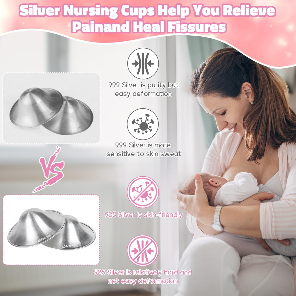 The Original Silver Nursing Cups, Nipple Covers for Breastfeeding Essentials, Nipple Shields for Nursing Newborn, 925 Silver Nipple Guards for Sore Nipple Relief, Newborn Essentials Must Haves-Regular