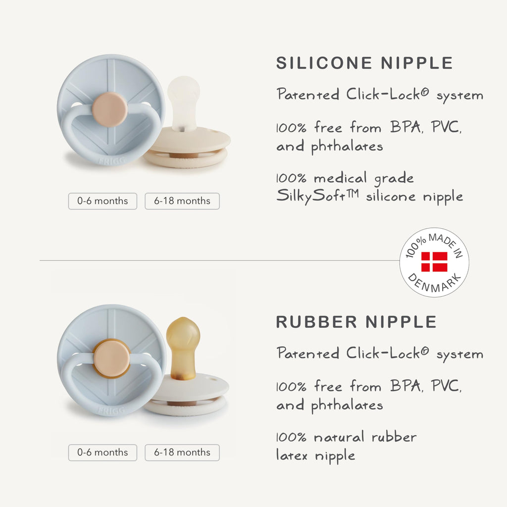 FRIGG Little Viking SilkySoft Silicone Baby Pacifier 2-Pack | Made in Denmark | BPA-Free (Sage/Cream, 0-6 Months)