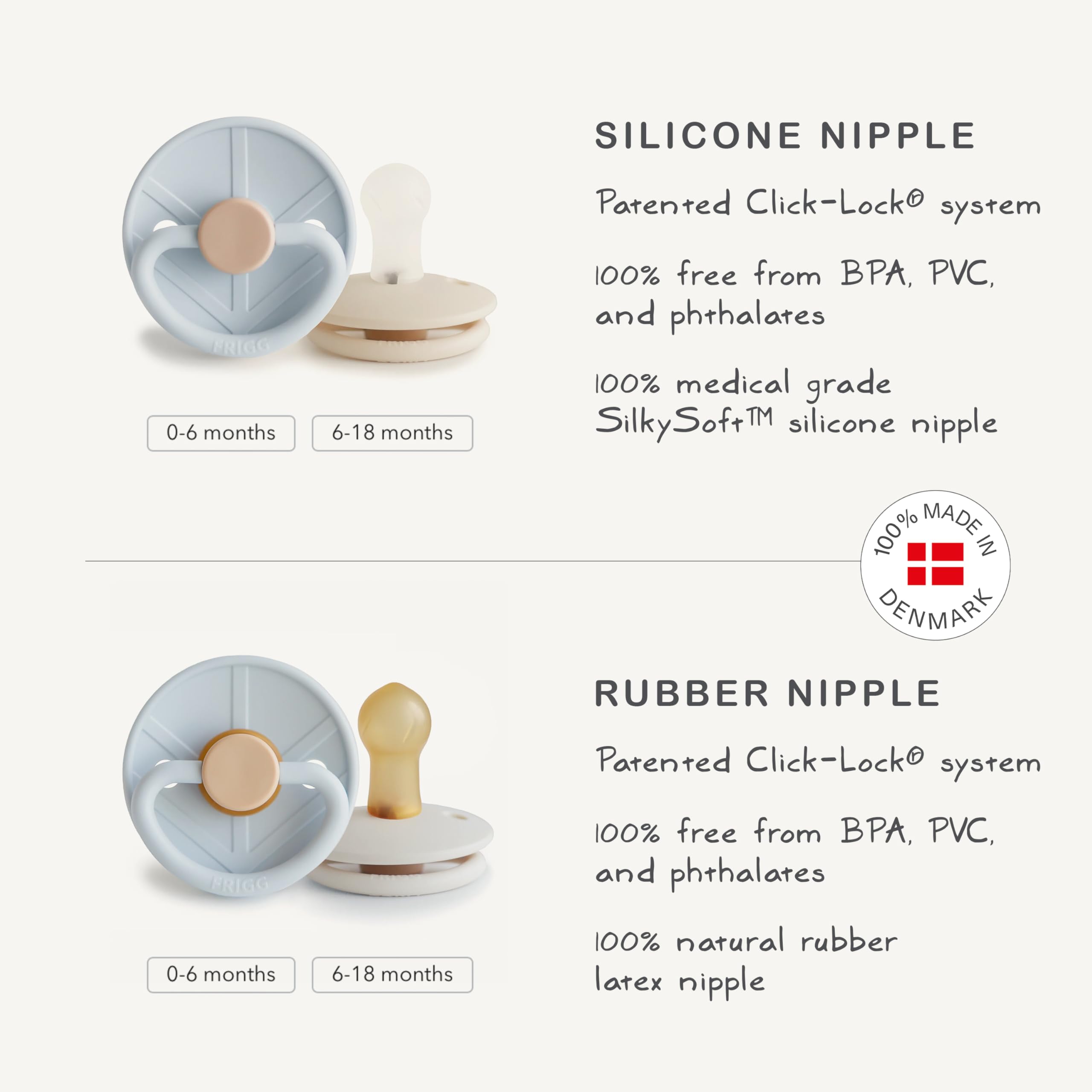 FRIGG Little Viking SilkySoft Silicone Baby Pacifier 2-Pack | Made in Denmark | BPA-Free (Sage/Cream, 0-6 Months)