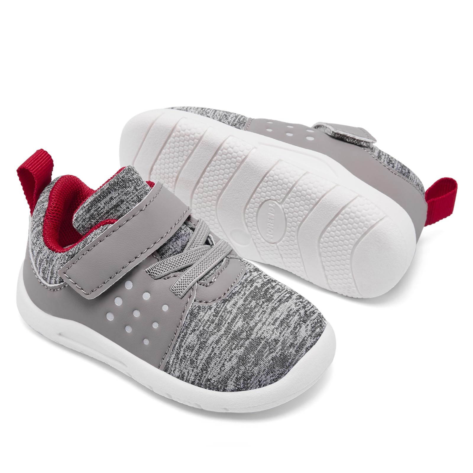 MORENDL Toddler Baby Shoes 0-4 Years Boy Girl Lightweight Breathable Non-Slip Sports Sneakers Running Walking Tennis Barefoot Shoes MixGrey Red 9-12Months