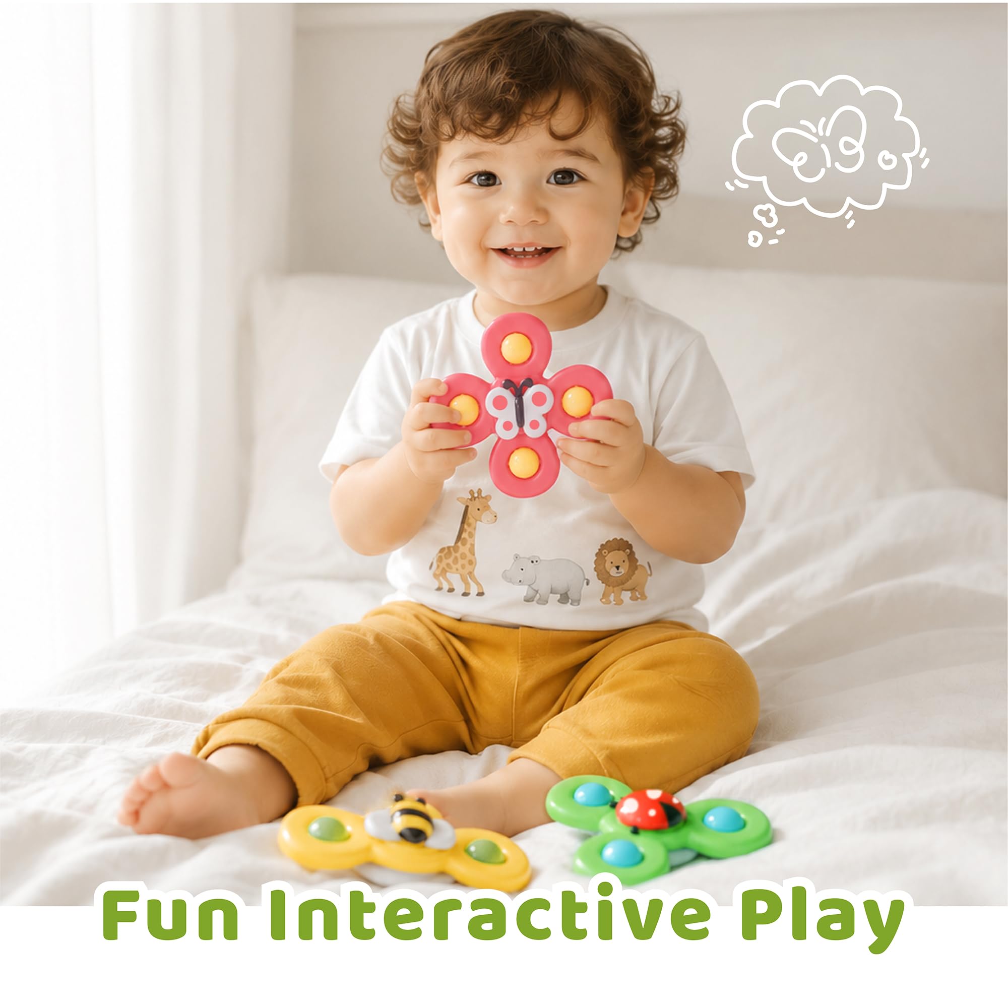 LiKee Strong Suction Cup Fidget Rotating Sensory Bath Toys for Baby Christmas Stocking Stuffers, Airplane Car Travel Table & Window Toys for Toddler Boys and Girls, 10+ Months