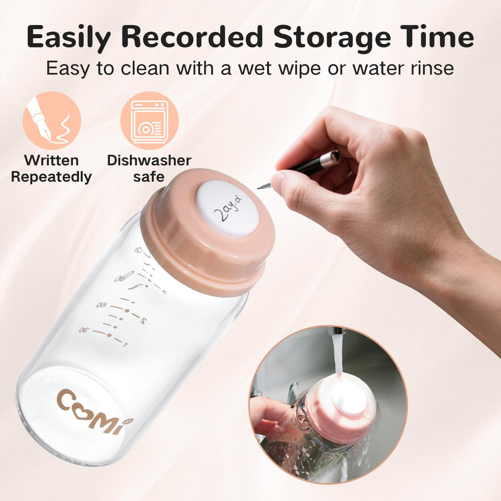 COMI Natural Glass Baby Bottle,Standard Neck Breastmilk Storage Bottle for Fridge,Breast Milk Container,Breast Pump Bottle Compatible with Medela Breast Pump,BPA Free,6PCS (5oz,3 Gray+3 Pink)