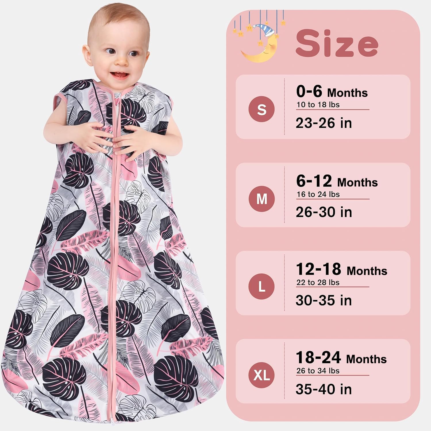 GUNTAIL Baby Sleep Sack 12-18 Months 3 Pack Baby Wearable Blanket 100% Rayon Cotton 2-Way Zipper Toddler Sleeping Sack.Comfy Soft Lightweight TOG 0.3 (Banana&Flower&Pink,)