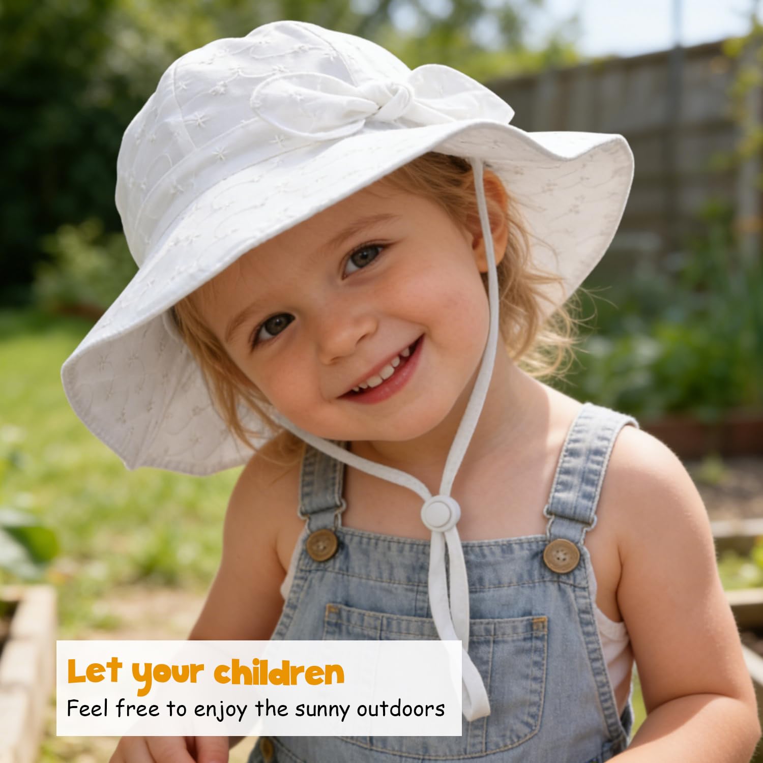 Baby Girl Sun Hat with UPF 50+ Outdoor Adjustable Beach Hat with Wide Brim Bucket Hats (2-3岁) Beige White