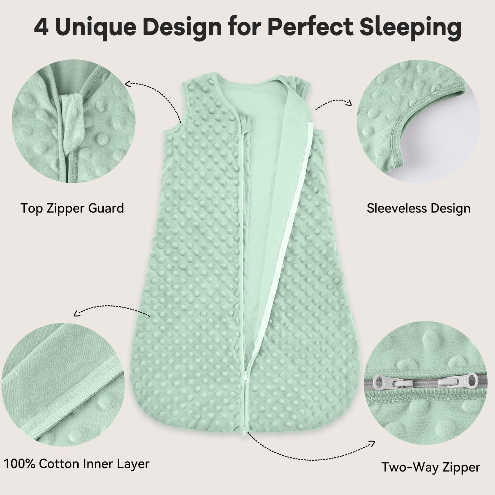Unnivoll Fleece Baby Sleep Sack 12-18 Months with Plush Dots 1.5 Tog Baby Wearable Blanket with 2-Way Zipper Warm Sleeping Sack for Toddler Infant - Large, Forest Green