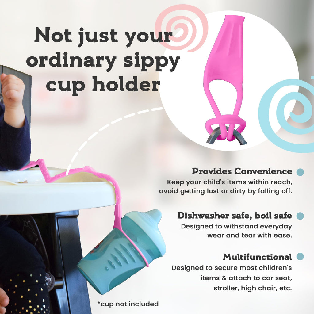 Brilli Baby Cup Catcher Patented Safety Tether Strap, Attach Sippy Cups, Bottles, Pacifiers & More to Stroller, High Chair, Car Seat, Made in USA, Food Grade, Dishwasher Safe, Aqua/Navy