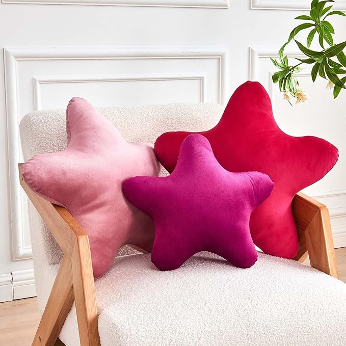 Fuchsia Star Throw Pillow, Cute Star Pillow Room Decor, Soft 14.9" Star Shaped Decorative Throw Pillow for Bedroom, Star Plush Floor Cushions Pillows