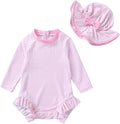 Infant Baby Girl Swimsuit One-Piece Long Sleeve Rash Guard with Hat Set Floral Zipper Bathing Suit Leopard Beach Wear