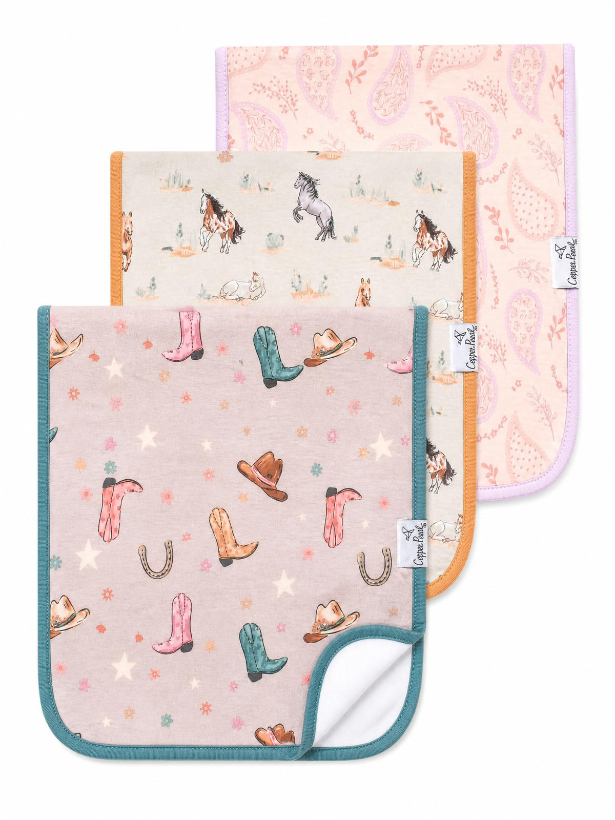Copper Pearl Premium Baby Burp Cloths - 3-Pack Large Cotton Burp Cloths, Extra Soft Spit Up Rags with 3 Absorbent Layers, Perfect for Baby Boy and Baby Girl Gifts (21" x 10" Size, Archer Set)
