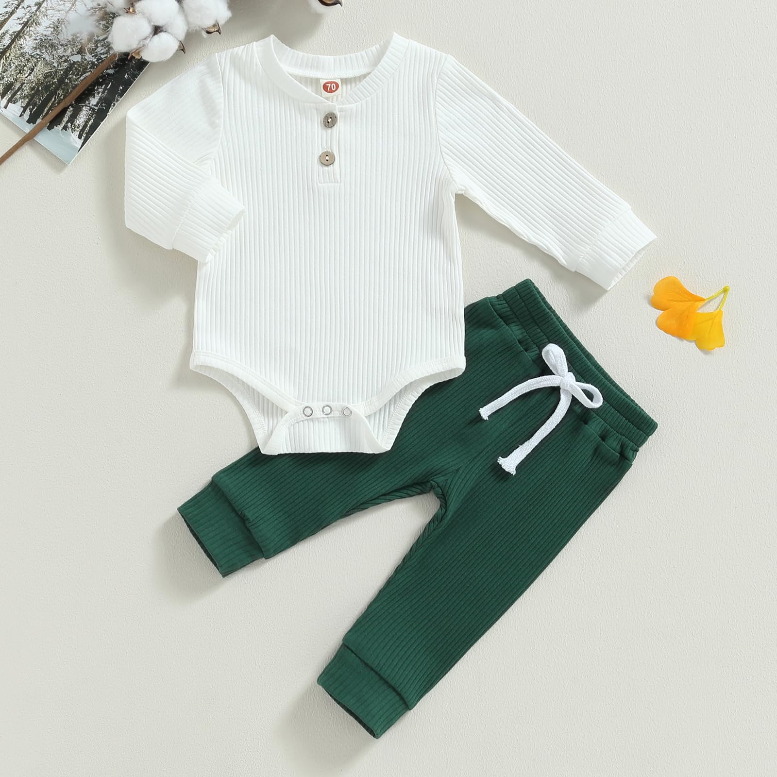 MA&BABY Newborn Baby Boy Clothes Ribbed Knit Long Sleeve Romper Pants Set