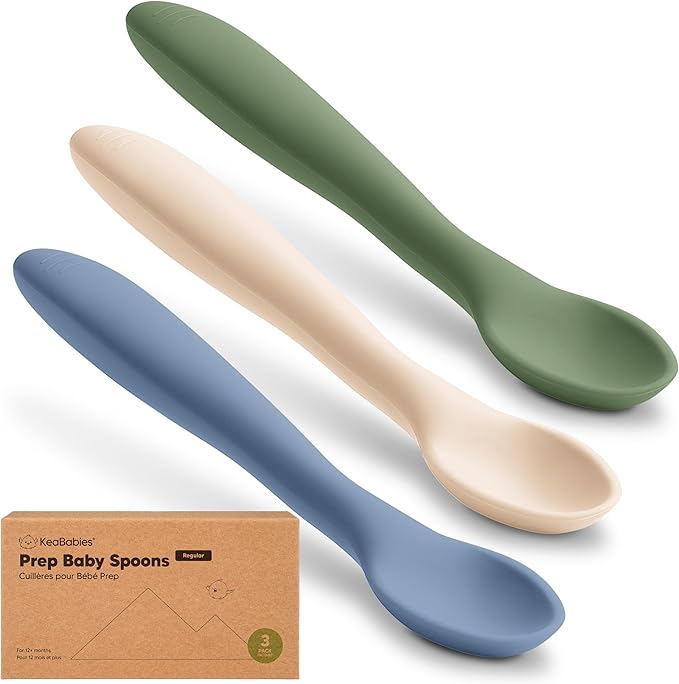 KeaBabies Silicone Baby Spoons, Self Feeding 6-12 months - 3-Pack Baby Weaning Eating Utensils, Toddler First Food Training Spoon, Infant, Kids Feeding Supplies Essential Set, Dishwasher-safe (Slate)