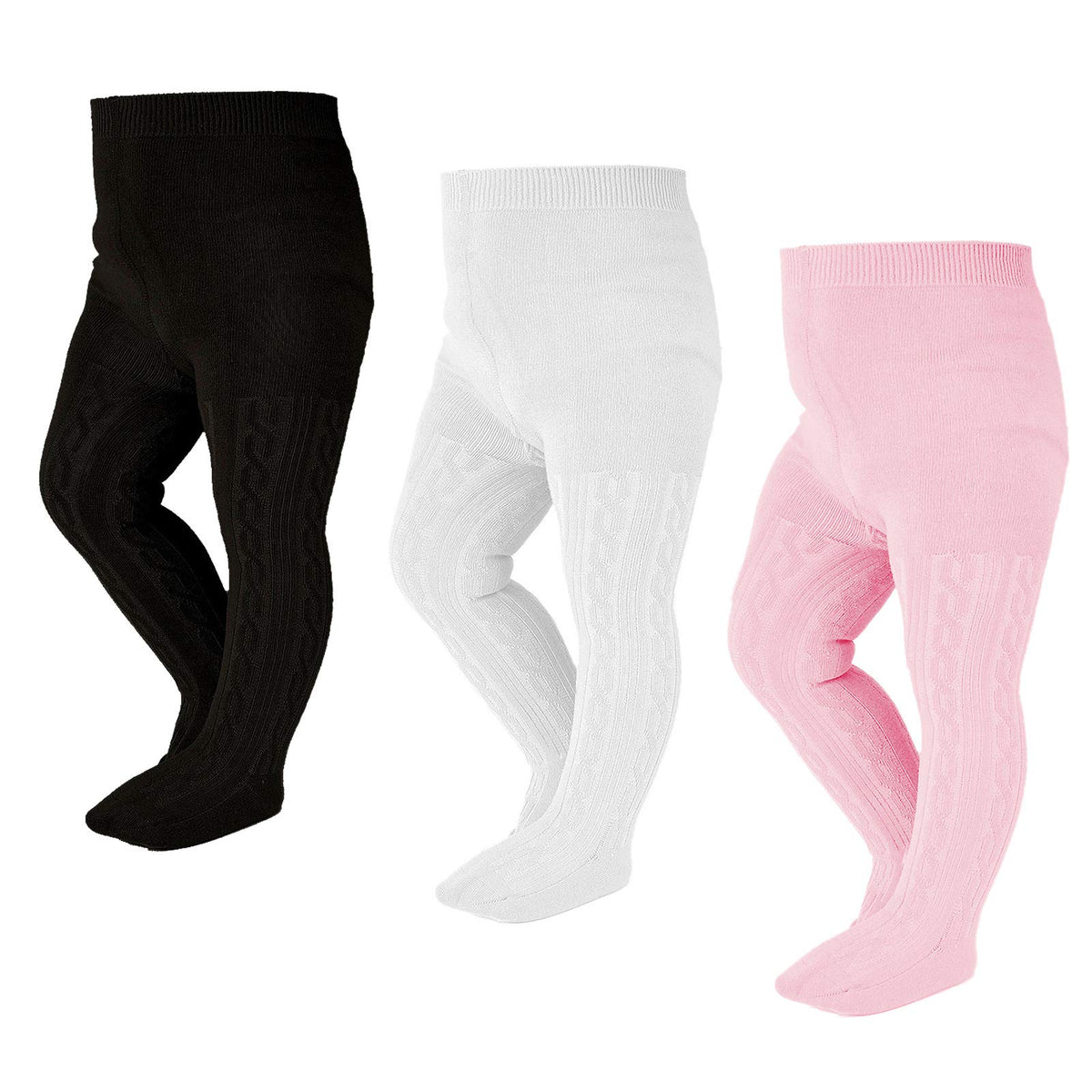 EPEIUS Baby Tights Thick Seamless Cable Knit Leggings for Infant Girl Solid Cotton Stockings Footed Pants Pantyhose Dress Tights Clothes for 3-6 Months 5 Pack,Black/Ivory/Light Grey/Navy/Burgundy