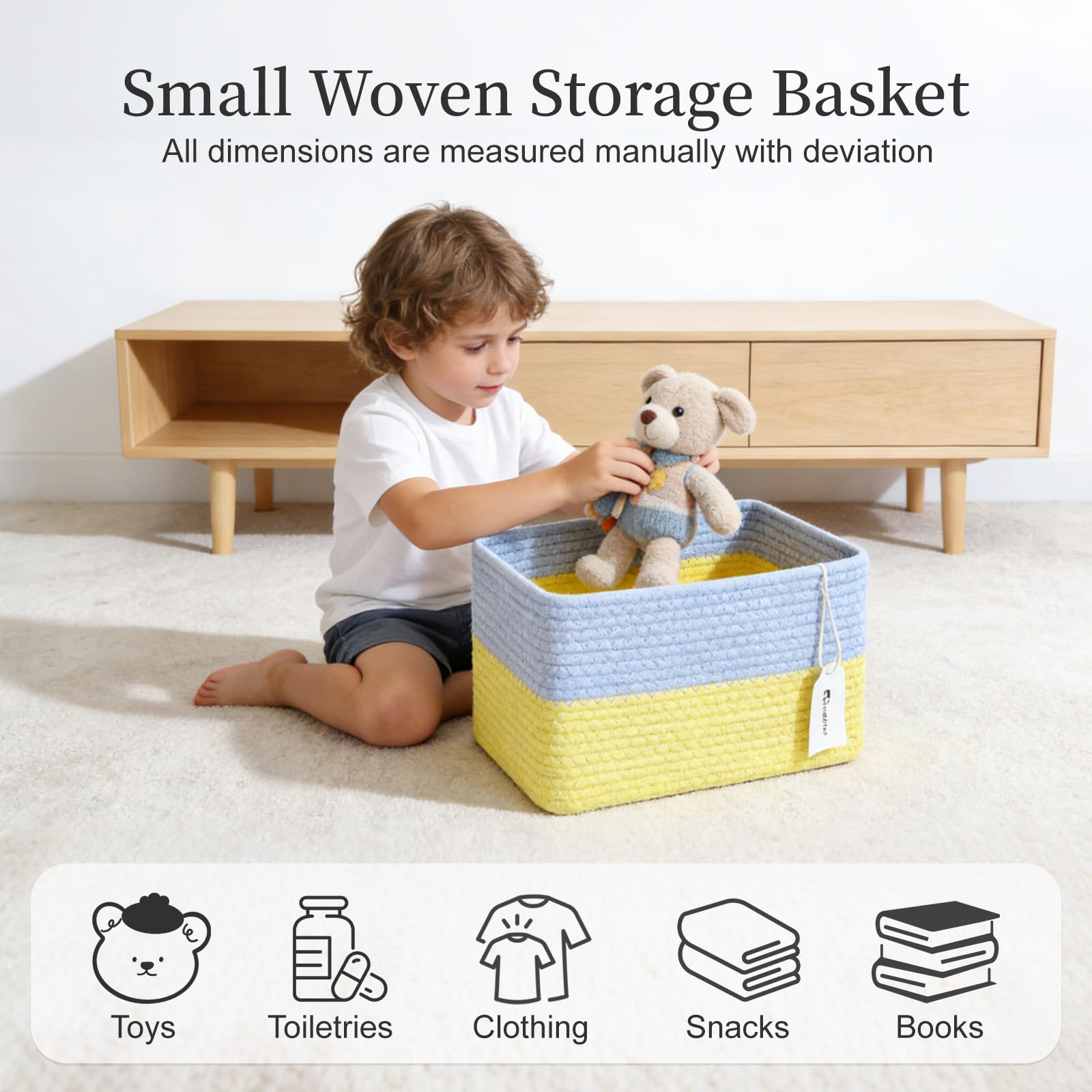 Hopegiver 3 Pack Rainbow Woven Storage Baskets for Shelves, 11x8x7 Inch Cotton Rope Decorative Organizer Bins for Blanket Clothes Book Baby Pet, Colorful Toy Basket for Kids Room, Playroom, Nursery