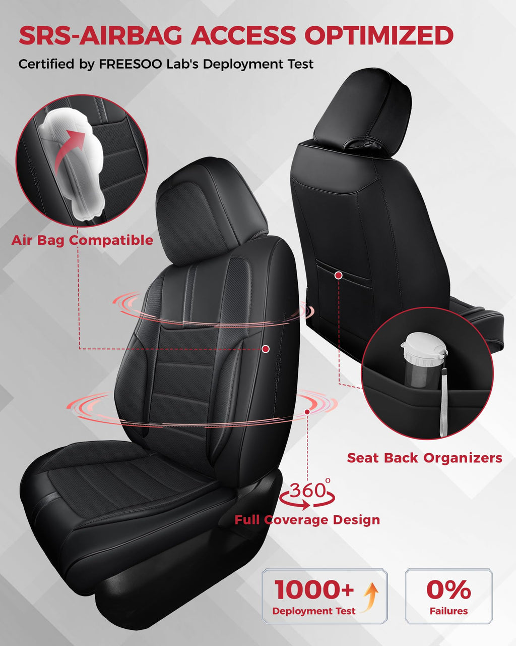 FREESOO Seat Covers Full Set for Cars Trucks SUV, Black