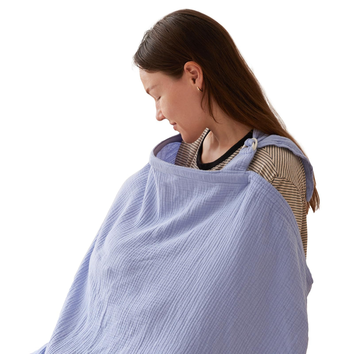 TILLYOU Muslin Nursing Cover for Baby Breastfeeding, 100% Cotton Breathable with Arch Neckline for Women, Green