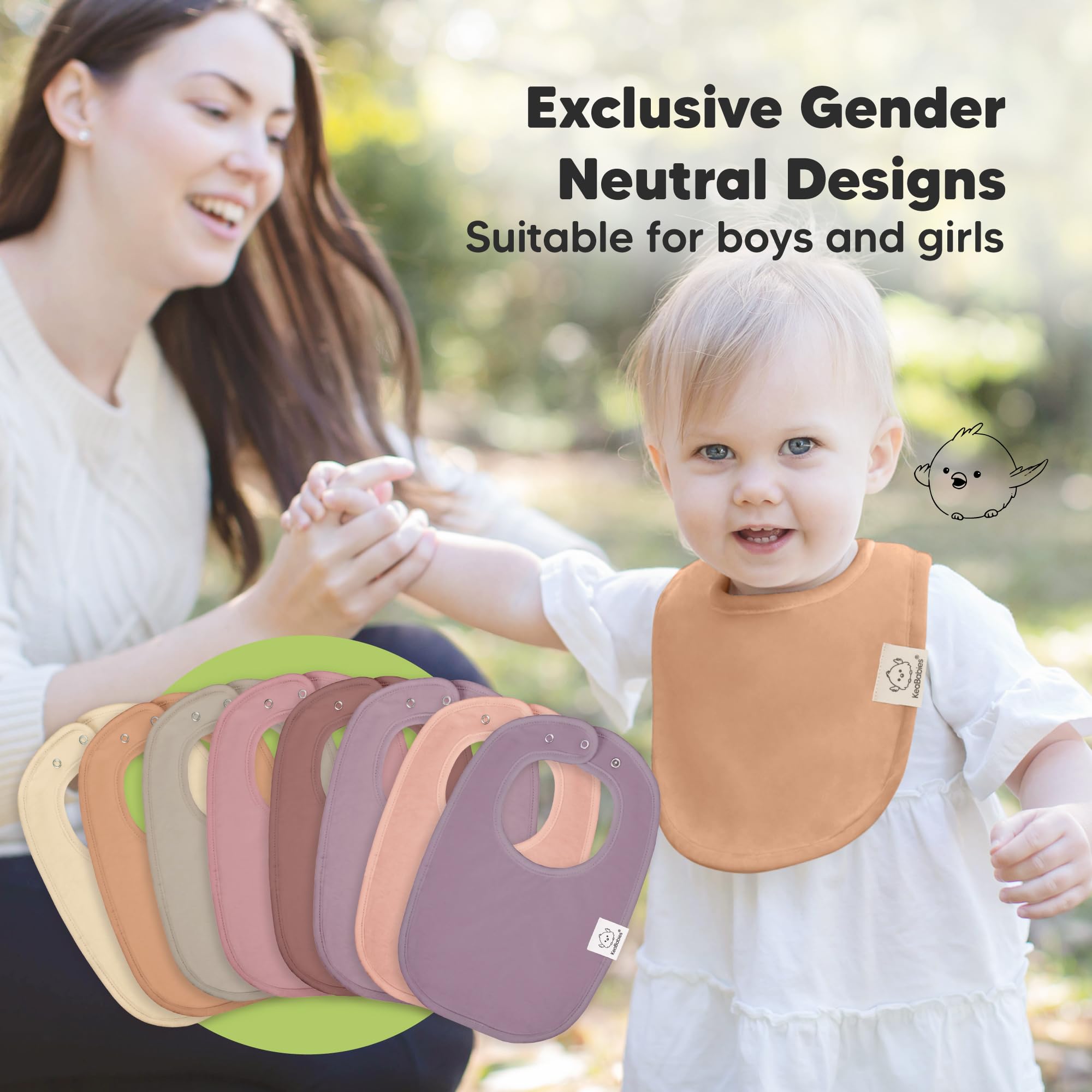 KeaBabies 8-Pack Organic Baby Bibs for Drooling and Teething (Mauve)