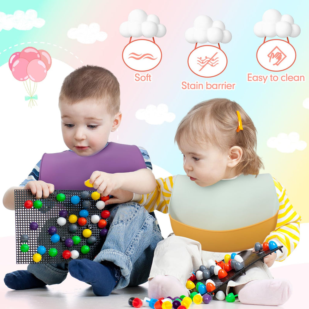 Mepase 12 Pcs Silicone Bibs Waterproof Silicone Baby Bibs Soft Adjustable Baby Feeding Unisex Baby Eating Supplies(Bright Color)