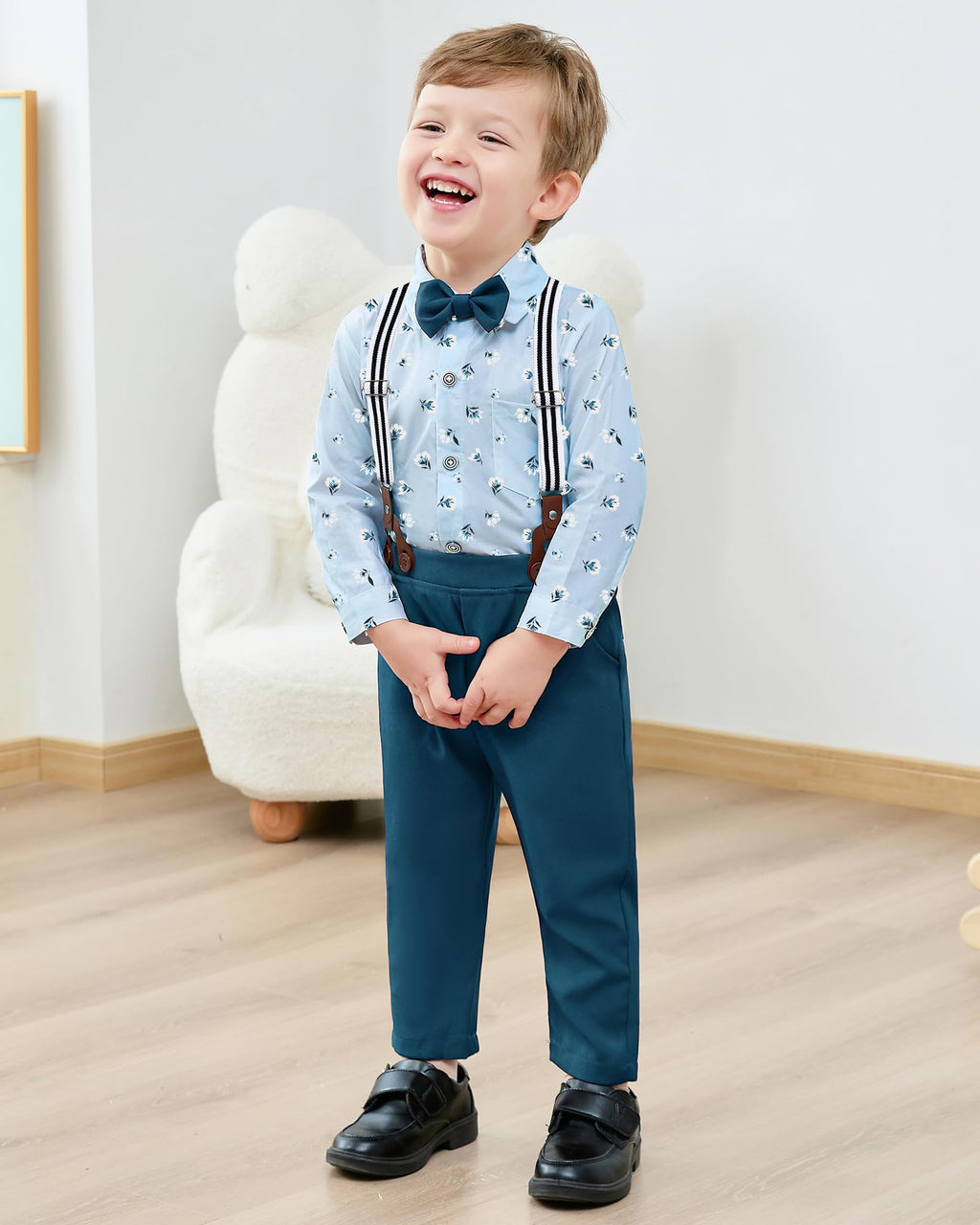 nilikastta Boys Pink Suit Suit For Toddler Boys Baby Boy Dress Clothes Boy Boys Gentleman Wedding Outfit Formal Dress Shirt/Bowtie/Suspender Pants 12-18Months