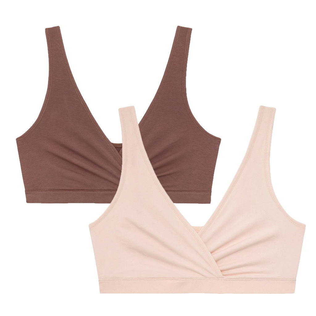 Motherhood Maternity Women’s 2-Pack Wrap Front Nursing Bras, Porcelain Pink/Nutmeg, XXL