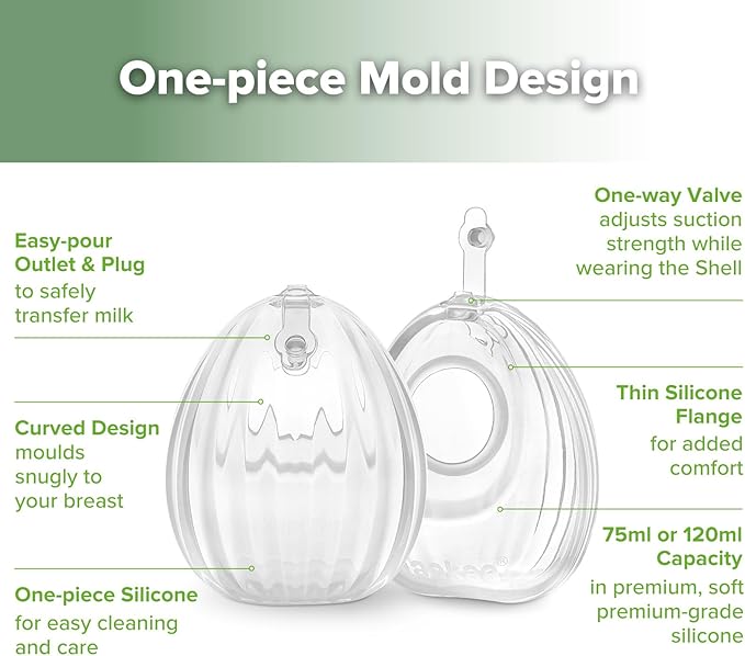 haakaa Shell Breast Pump, Wearable Manual Breast Pump - Hands Free, Passive Silicone Breastmilk Collection for Nursing Mom, Breastfeeding Leak Catcher, 75ml-1 pc