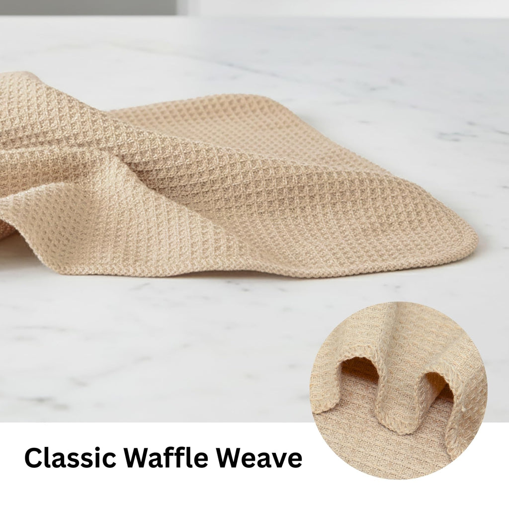 PurpleEssences Dish Cloths and Dish Rags - 6 Pack Waffle Weave Solid Kitchen Dish Wash Cloths, 100% Cotton, 12x12 Inches, Ultra Soft Absorbent Quick Drying - Spring Easter Summer - Beige
