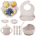 Bnditeu Baby Weaning Set - Silicone Toddler Feeding Set (10 Pcs) with Adjustable Bib, Suction Bowl, Plate, Fork, Spoon, Water & Snack Cup Kit - Baby Led Weaning Kit