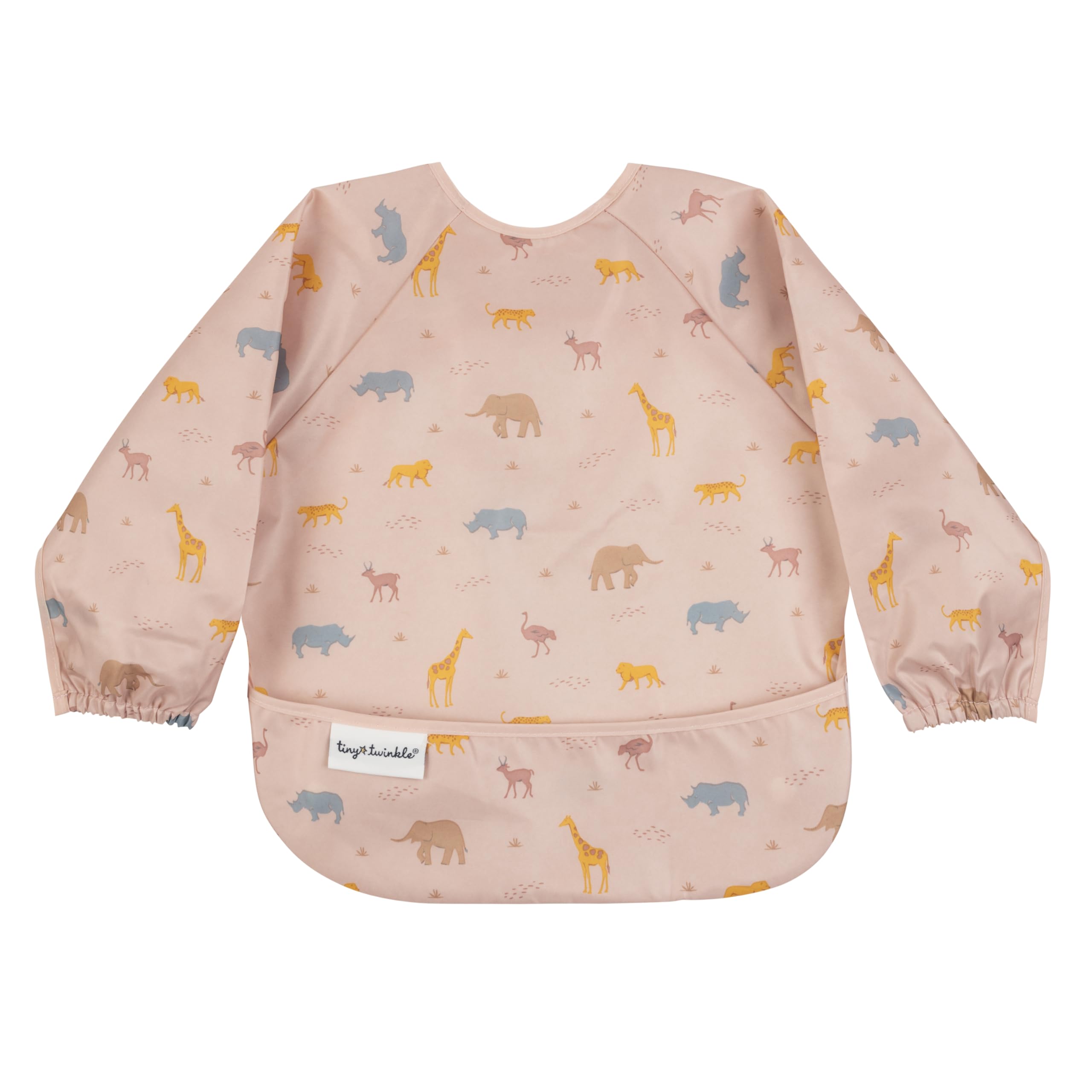 Tiny Twinkle Long Sleeve Bib for Babies & Toddlers | Waterproof Smock Bib for Eating | Machine Washable & Mess-Proof Feeding Essentials | Newborn Shower Gift (Petite Safari, 2-4Y)