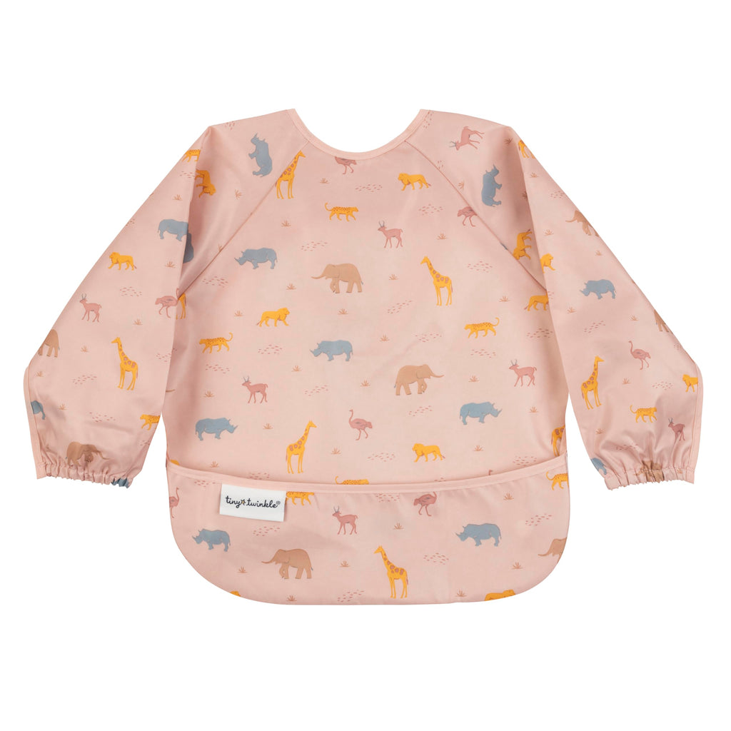 Tiny Twinkle Long Sleeve Bib for Babies & Toddlers | Waterproof Smock Bib for Eating | Machine Washable & Mess-Proof Feeding Essentials | Newborn Shower Gift (Petite Safari, 2-4Y)
