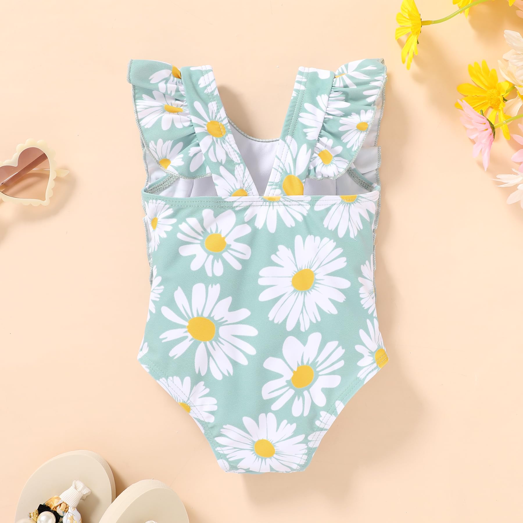 Newborn Baby Girl Ruffle Swimsuit Infant Toddler One Piece Floral Bikini Beach Bathing Swimwear Set(W2 Green,12-18 Months)