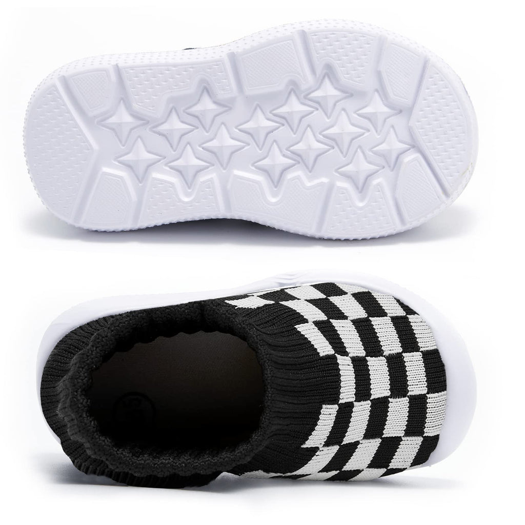 MORENDL Toddler Sock Shoes Baby Walking Shoes Infant Slippers Boys & Girls Non-Slip Sneakers Black Plaid