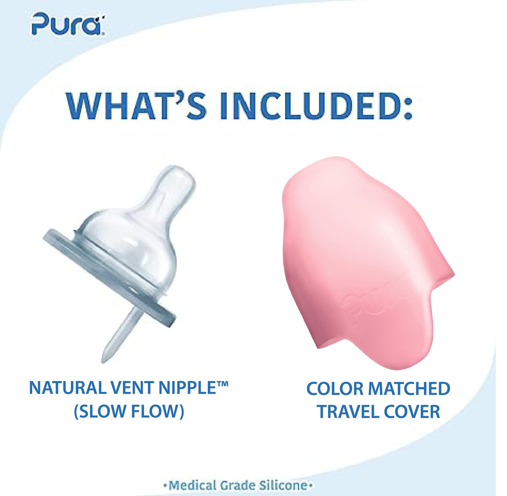 Pura Kid Stainless Steel Baby Bottle 5 oz - Anti-Colic, Vented Nipple, Plastic-Free, Rose