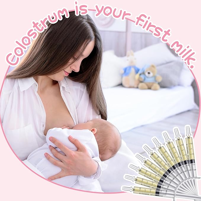 Trelaco Colostrum Collector Kit Include Sterile Sealed Breast Milk Syringes with Caps No Needle Colostrum Syringes Stickers 1 Measuring Cup Harvesting Collection for Breastmilk(100 Sets,3 ml,1 ml)