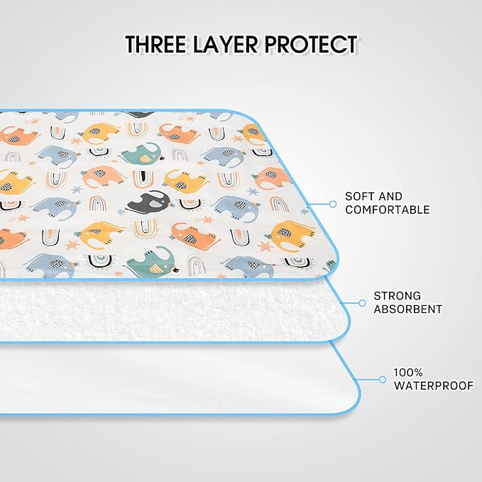 Baby Diaper Changing Pad, 21 5/8" x 31.5" Waterproof Changing Pad Liners - Reusable Soft and Absorbent Portable Changing Mat(Elephant1PCS)