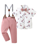 Boys Suit Boys Wedding Outfit Pink Boy Dress Shirt with Bowtie/Suspender Pants Big Kid Gentleman Outfits 8-9 Years.