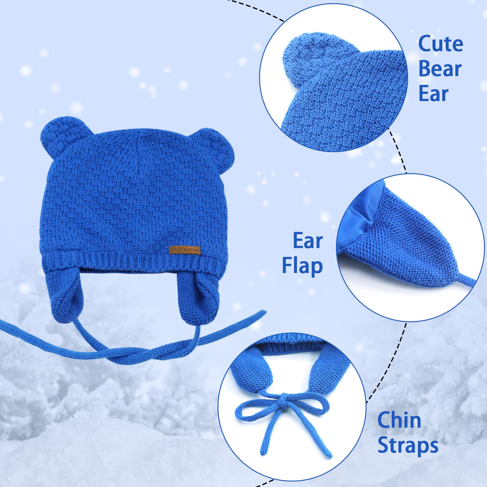 BAVST Baby Beanie Hat for Winter with Earfalp Cute Bear Kids Toddler Girls Boys Warm Knit Cap 0-2Years