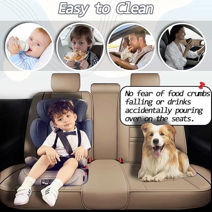 Seat Covers for Ford f250 2011-2025 | 5-Seats Leather Seat Covers, Easy to Install Automotive Seat Covers Full Set (Full Set, Beige)