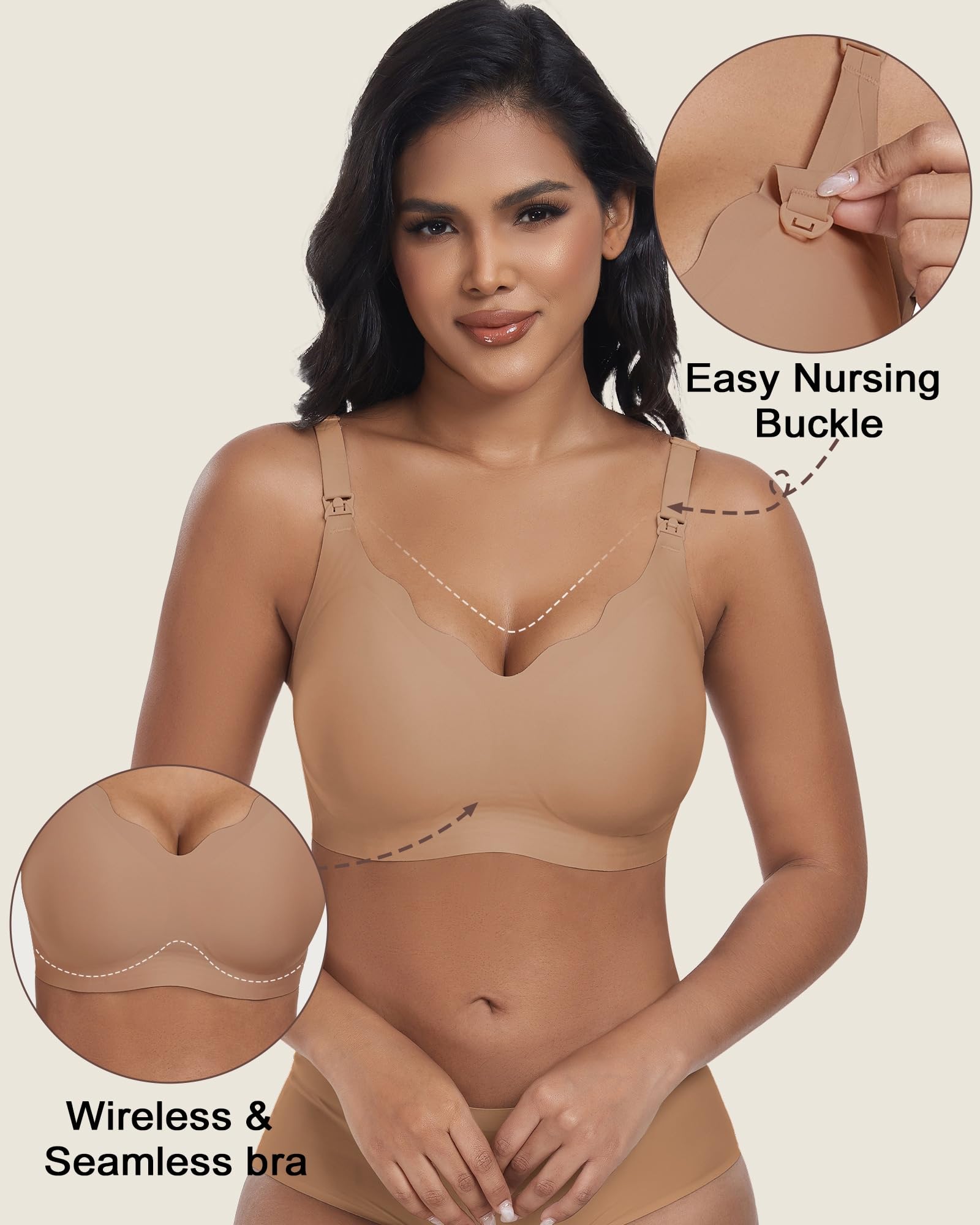 As Fairy Wireless Seamless Pumping Bra Hands Free Nursing Bra Wirefree Comfort Wearable Breast Pump Bra Regular Plus Size (Coral Pink S Plus)