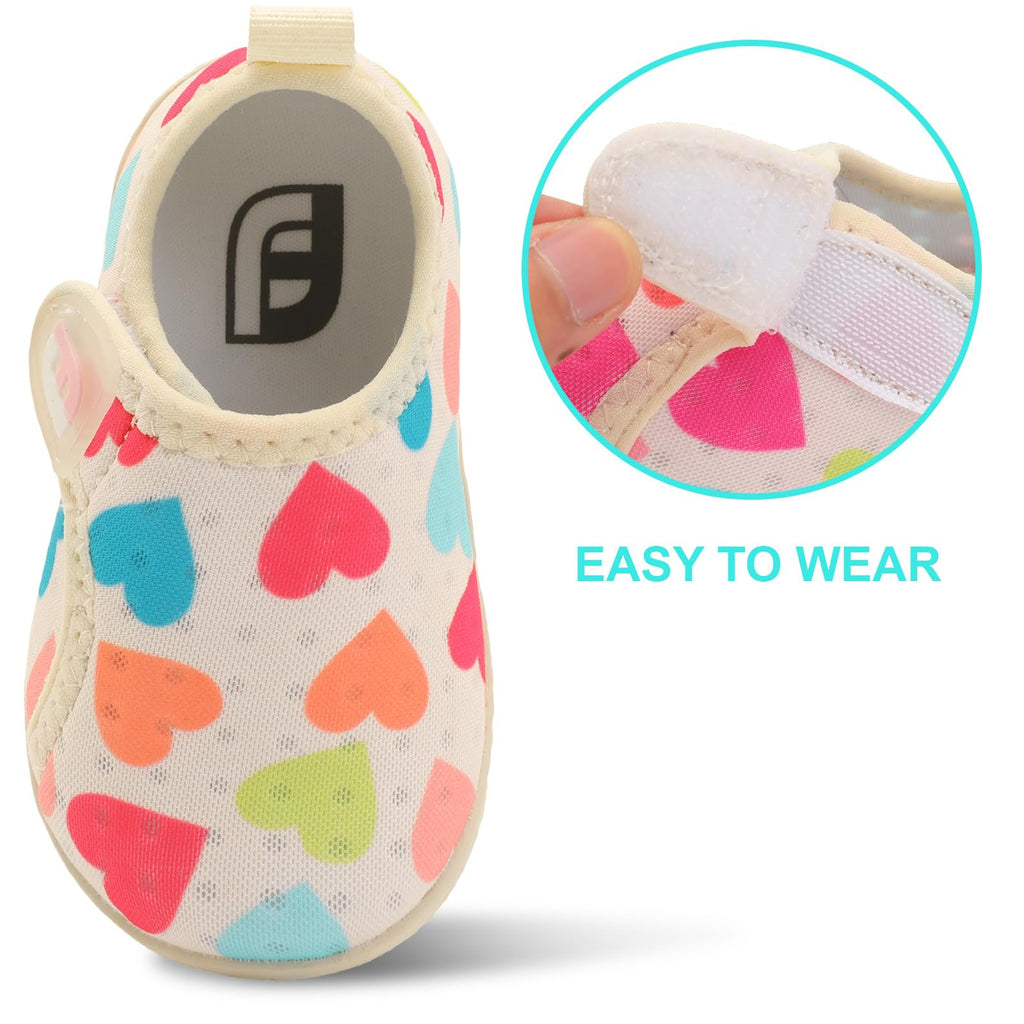 Toddler Water Shoes Quick Dry Non-Slip Water Barefoot Swim Shoes for Kids Boys Girls Colorful Heart 18-24 Months Infant