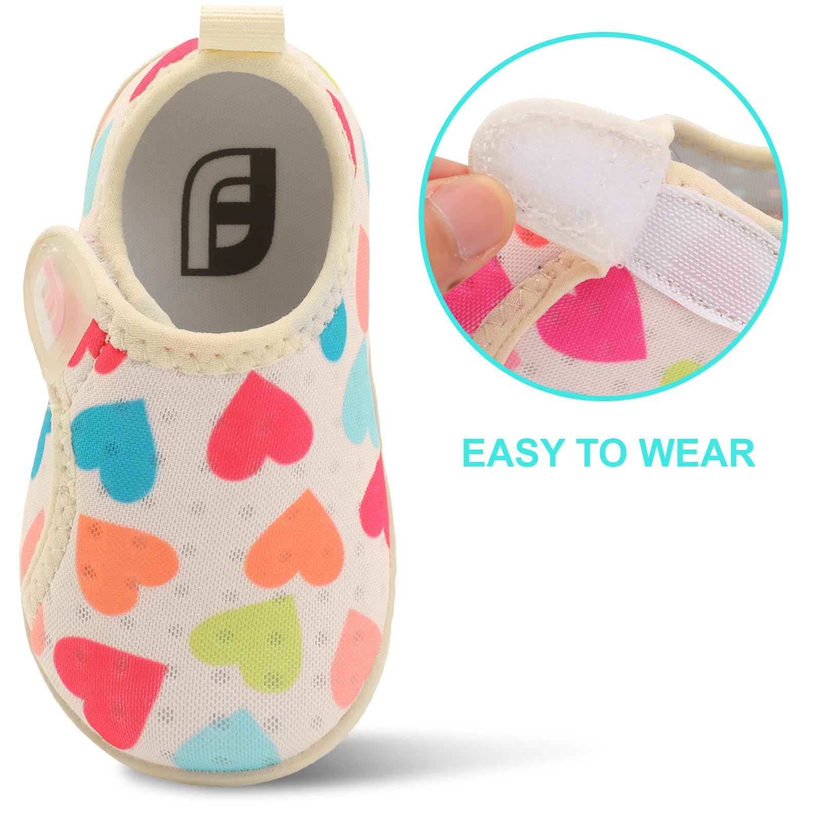 Toddler Water Shoes Quick Dry Non-Slip Water Barefoot Swim Shoes for Kids Boys Girls Colorful Heart 18-24 Months Infant