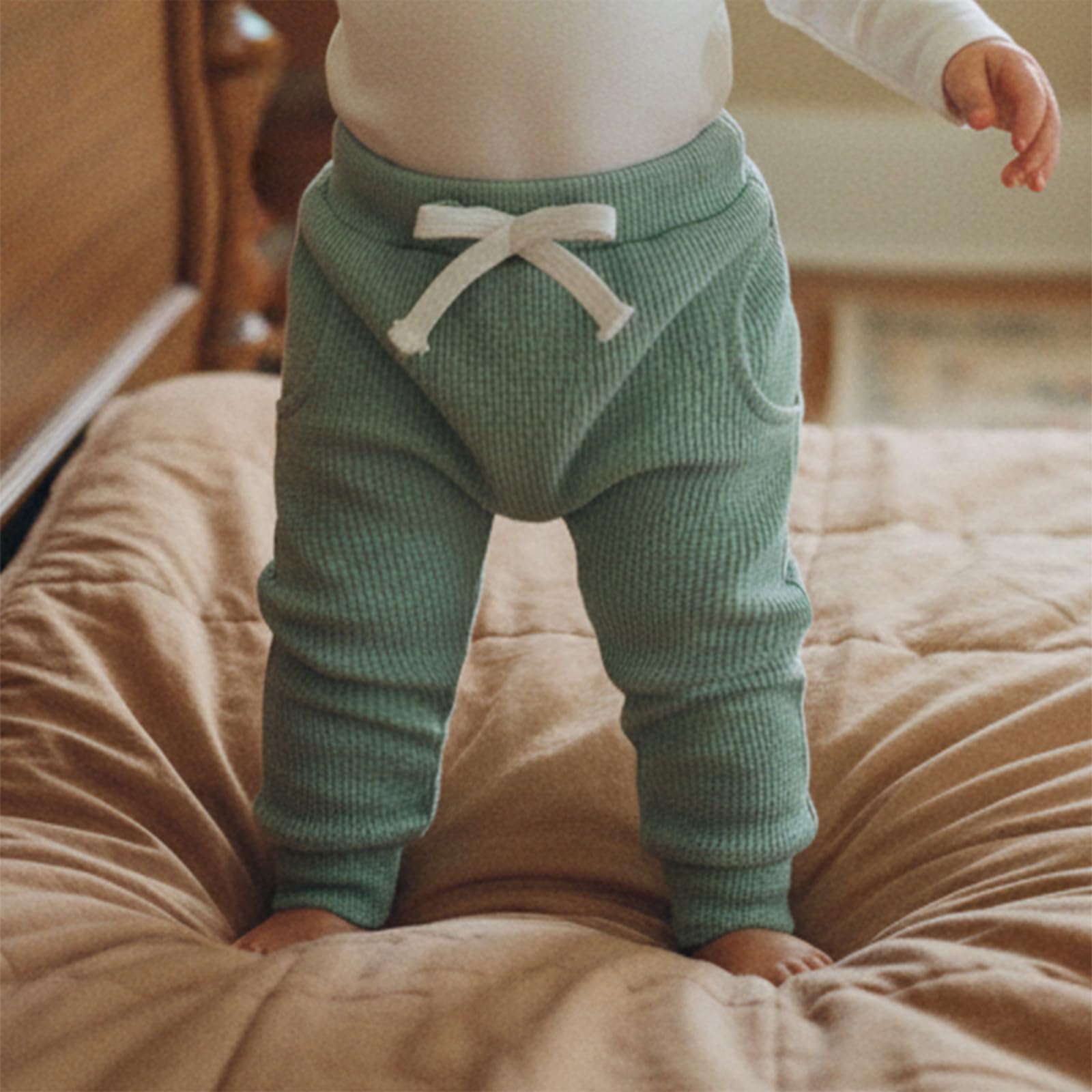 Sejardin Toddler Baby Boy Girl Pants 3 Pack Solid Color Elastic Waist Jogger Sweatpants Newborn Infant Casual Bottoms (Waffle Green Pink Purple, 0-6 Months)