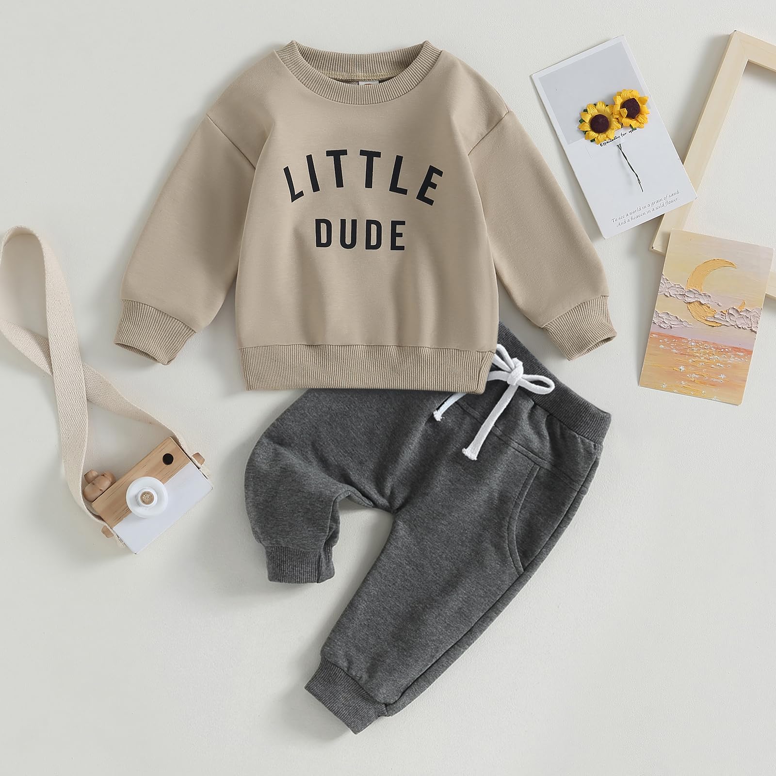 MA&BABY Toddler Baby Boy Clothes Solid Color Sweatshirt Jogger Pants Set