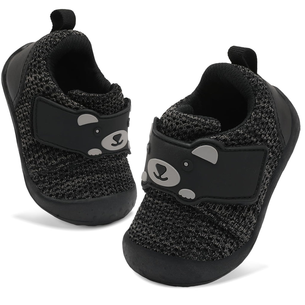 FEETCITY Wide Baby Sneakers Infant Walking Shoes Boys Girls Baby Slip On Shoes Breathable Non-Slip Infant Barefoot Shoe 0-6 Months Black Grey