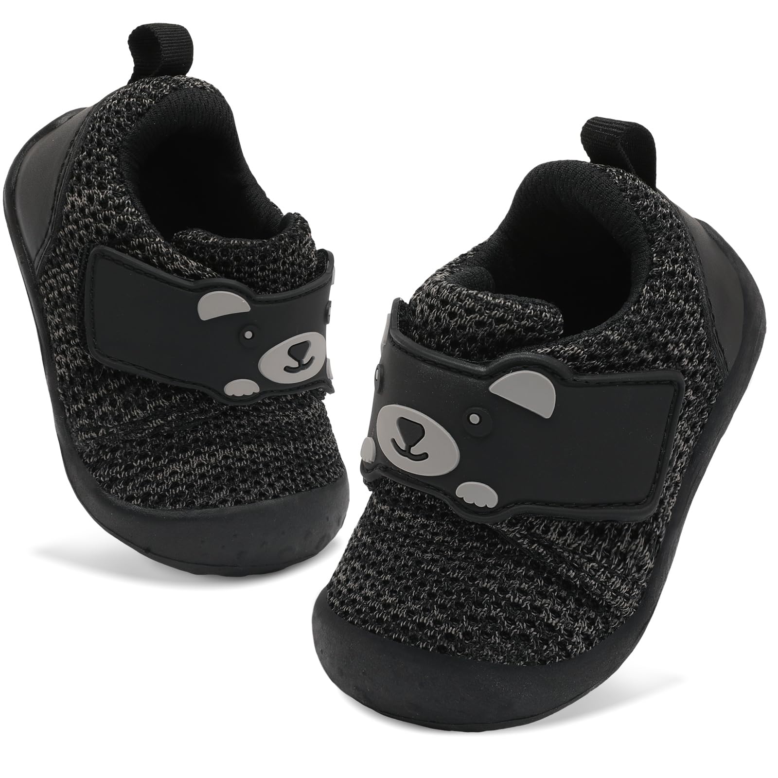 FEETCITY Wide Baby Sneakers Infant Walking Shoes Boys Girls Baby Slip On Shoes Breathable Non-Slip Infant Barefoot Shoe 0-6 Months Black Grey