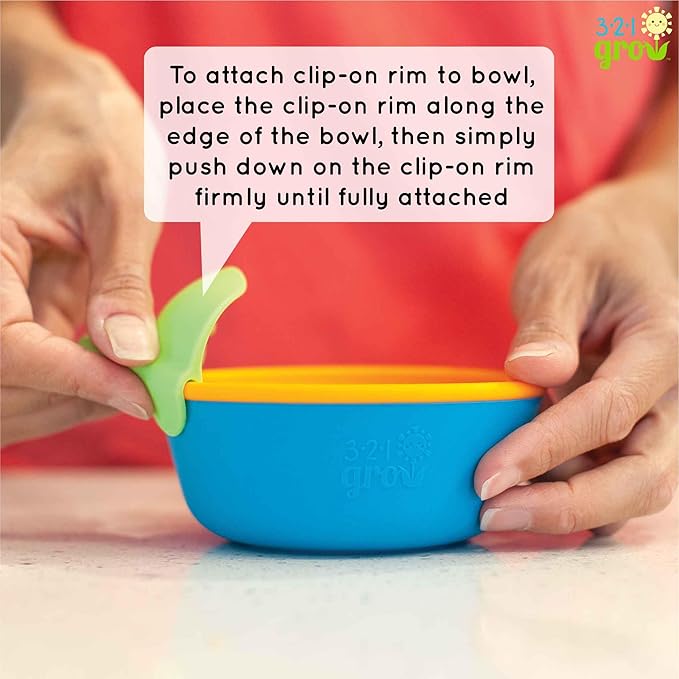 Silicone Easy Scoop & Hold Bowl Set – Adaptive Baby & Toddler Feeding Bowls with Clip-On Rim and Handle – Helps Build Independence & Coordination – 2 Pack – Dishwasher Safe (Watermelon)