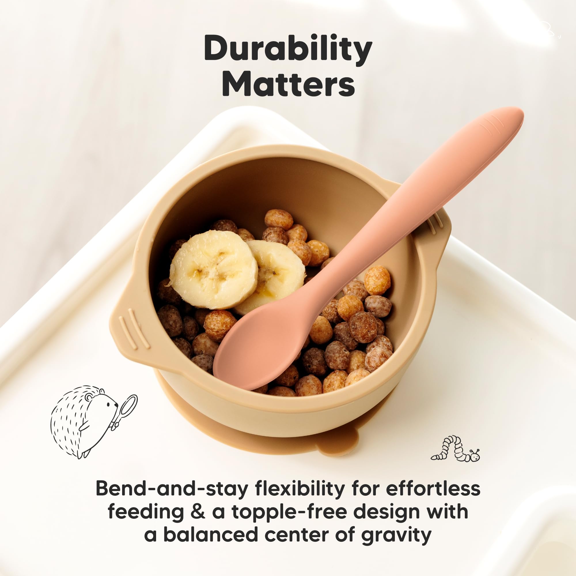 KeaBabies Silicone Baby Spoons Self Feeding 6-12 months, 3-Pack (Roseate)