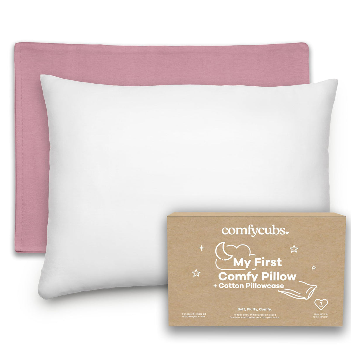 Comfy Cubs Toddler Pillow with Muslin Pillowcase, 13 x 18 in, 2 Pack - Lightweight, Breathable Microfiber Fill for Sleeping and Travel - Soft and Cozy Small Pillow for Toddlers - Sage