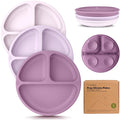 KeaBabies Suction Plates for Baby, Toddler - 3-Pack 100% Silicone Toddler Plates with Suction, Divided, BPA-Free Baby Led Weaning Essentials for Kids, Dishwasher, Microwave Safe, Durable (Amethyst)